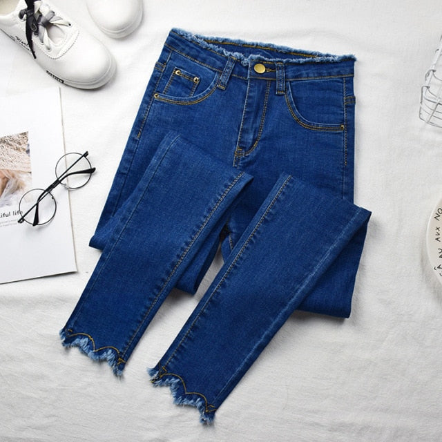 High Waist Skinny Pencil Denim