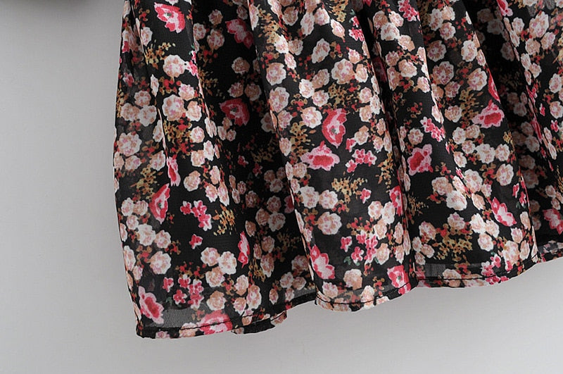 Floral Print Pleated Dress with Long Sleeve