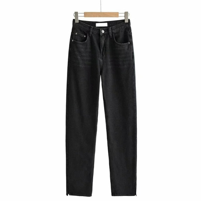 High Waist Jeans-Side Opening