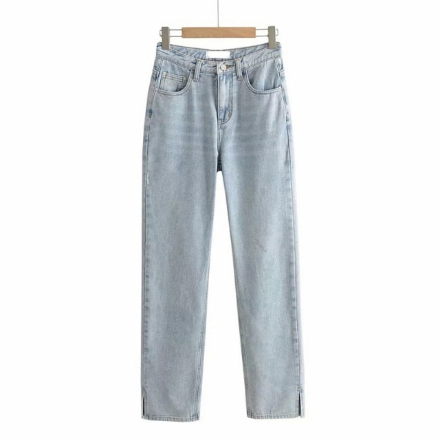 High Waist Jeans-Side Opening