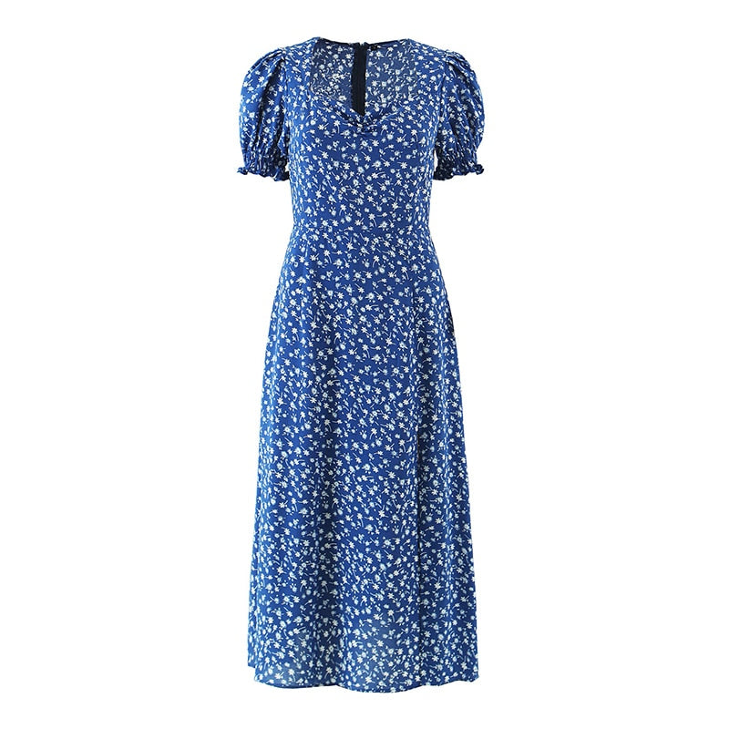 Split Midi Dresses with Floral Print