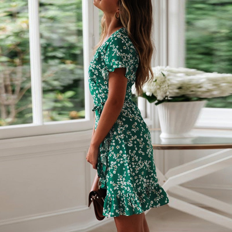 V Neck Floral Print Dress