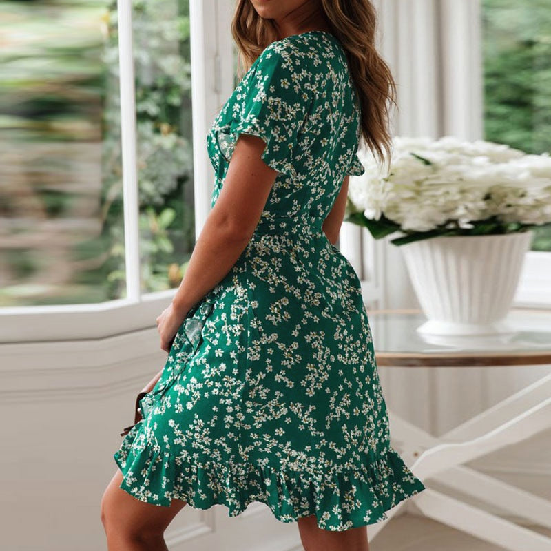 V Neck Floral Print Dress