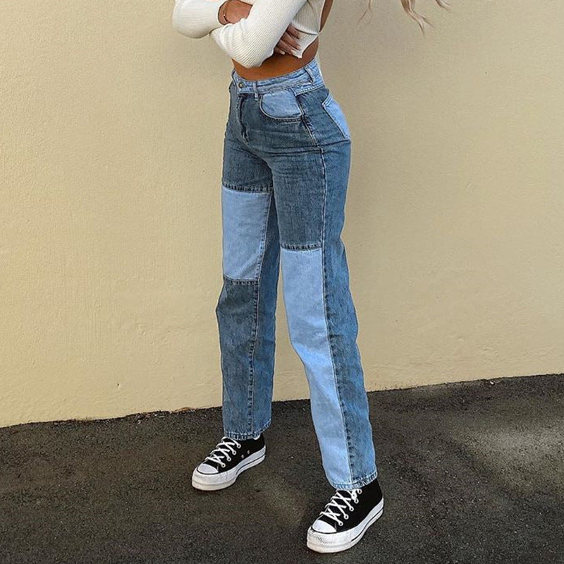 Patchwork Straight Jeans