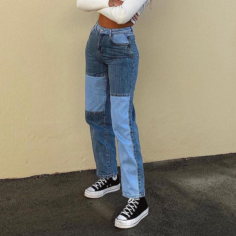 Patchwork Straight Jeans