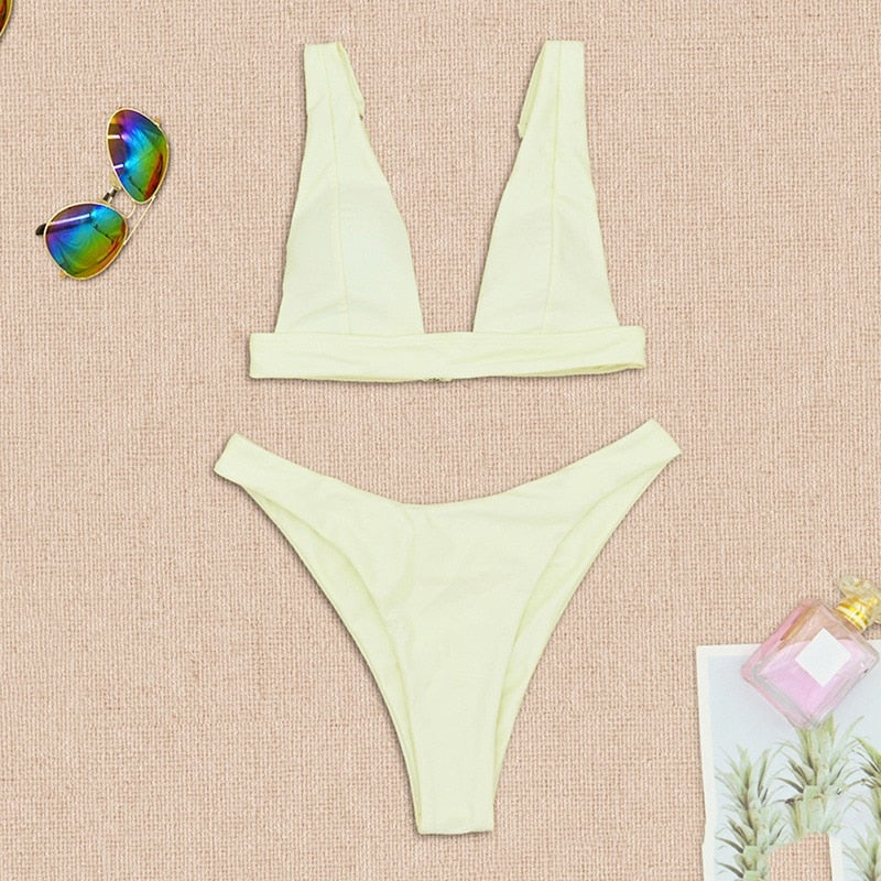 High waist cut Swimwear with V-neck