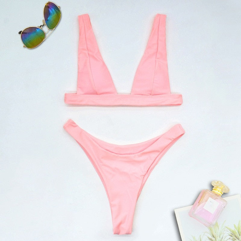 High waist cut Swimwear with V-neck