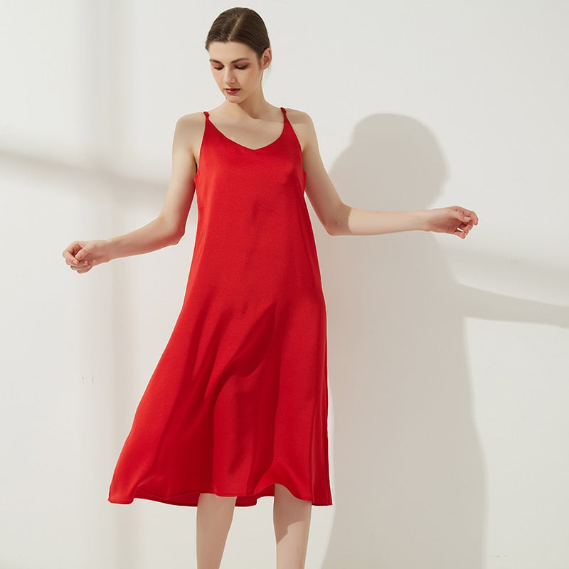 "KIKA" Satin Dresses V-Neck