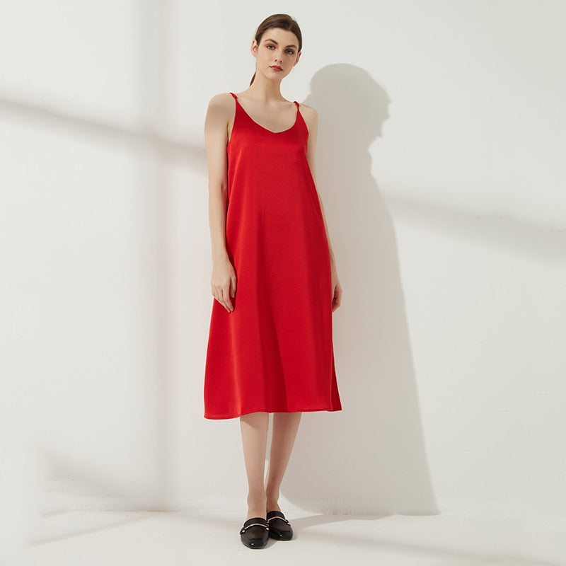 "KIKA" Satin Dresses V-Neck