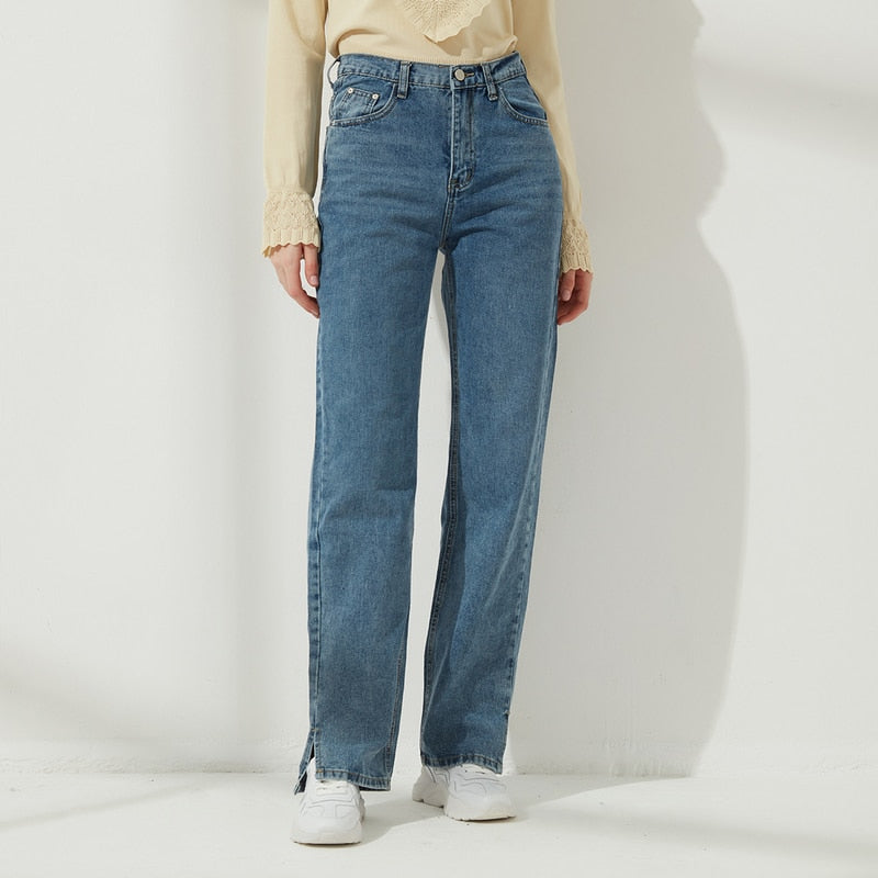 High Waist Jeans-Side Opening