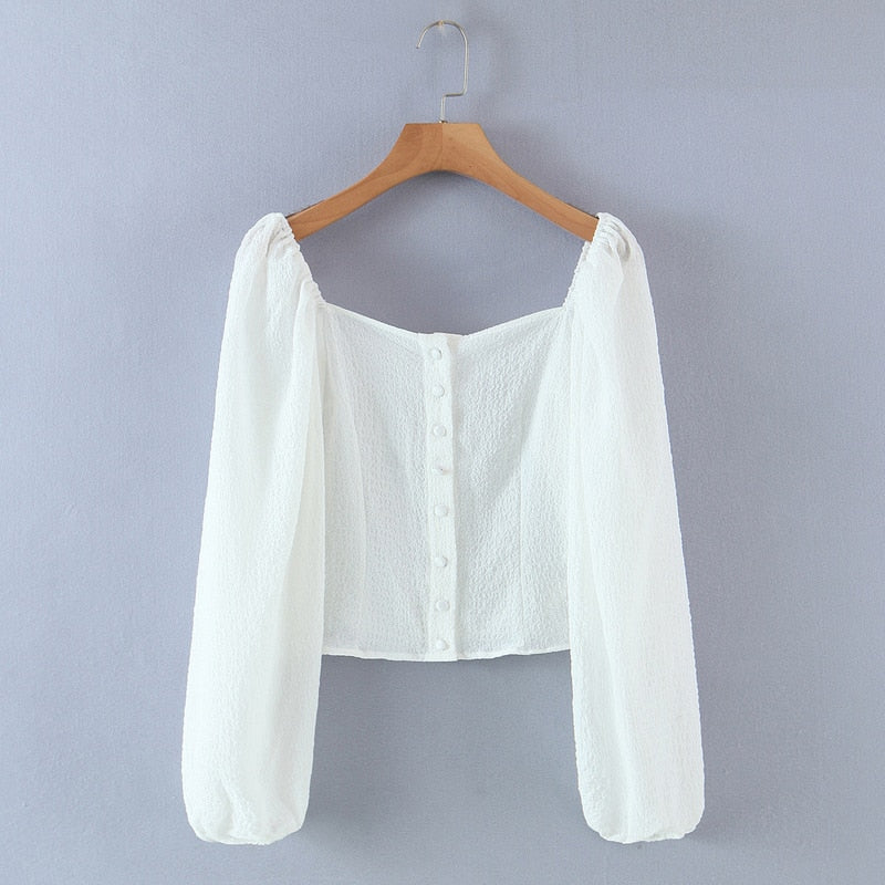 "YOU" Square Collar Blouse
