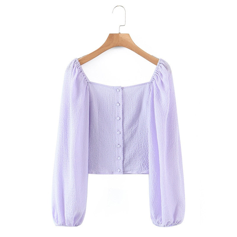 "YOU" Square Collar Blouse