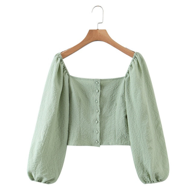 "YOU" Square Collar Blouse