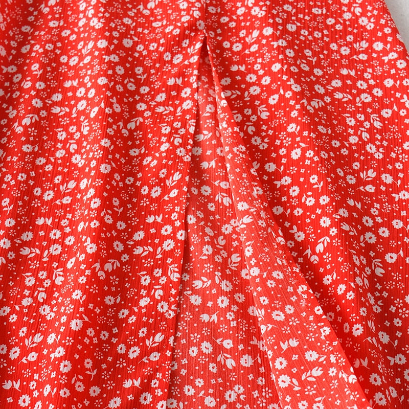 Split Midi Dresses with Floral Print