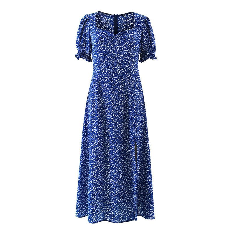 Split Midi Dresses with Floral Print