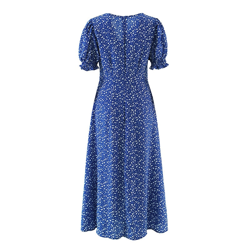 Split Midi Dresses with Floral Print